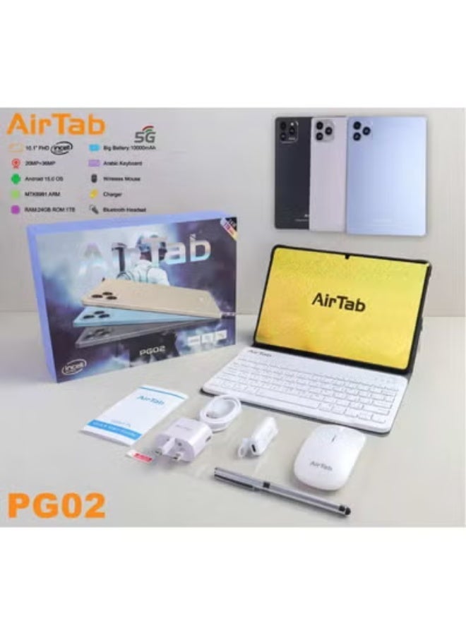 AIR TAB PG02 10-Inch 5G Android 15 Tablet – 24GB RAM, 1TB Storage, Octa-Core Processor, Dual SIM LTE, 36MP + 20MP Cameras, 10000mAh Battery, INCELL Display, Bluetooth, GPS, USB-C – Blue - Image 1